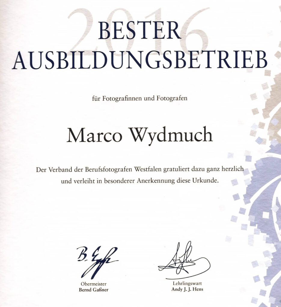 Auszeichnung zum besten Ausbildungsbetrie für Fotografinnen und Fotografen, Marco Wydmuch Glamourpixel
